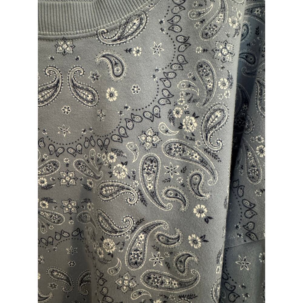 Aerie Crop Take it Easy Sweatshirt Crew Neck Blue Paisley Size XL - Picture 3 of 8